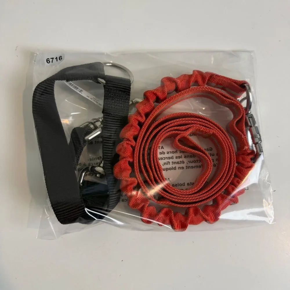 Orange Reflective 65” Bungee Dog Leash & Black Coupler Set